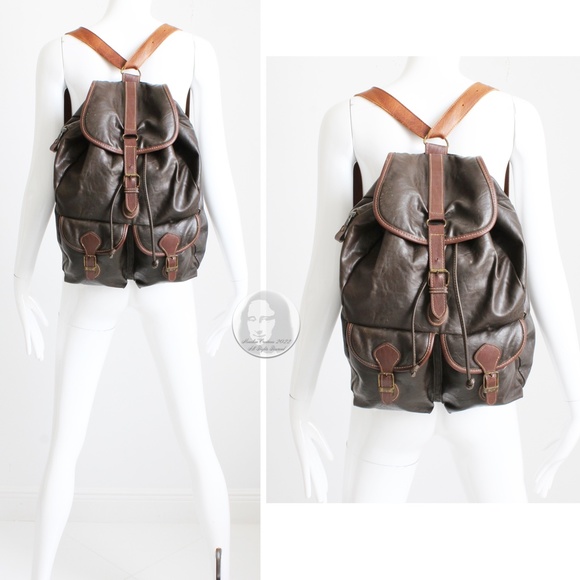 Capezio Backpack Rucksack Brown Leather Trim Large Sling Bag Vintage 80s HTF - Picture 3 of 10